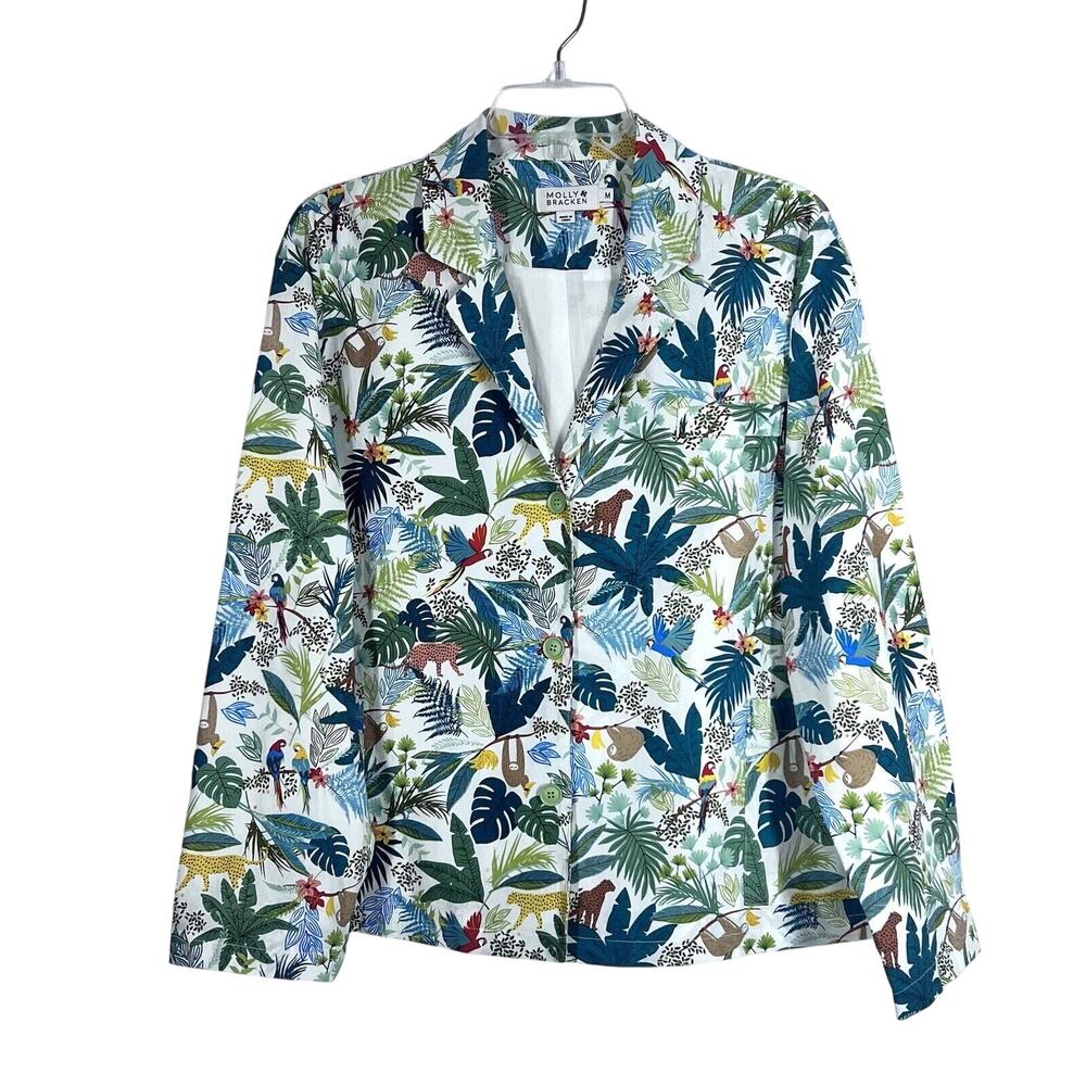 MOLLY BRACKEN Jungle Jacket Size Medium Colorful Lighter Summer Tropical Birds
